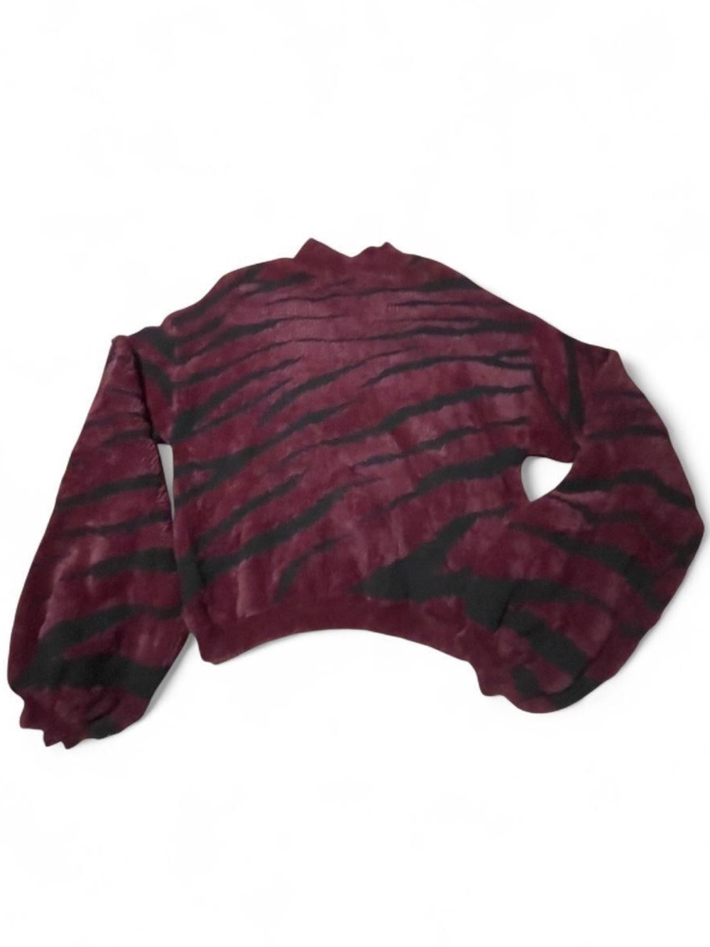Bardot Zebra Fuzzy Knit Pullover Sweater Burgundy Black Size Small